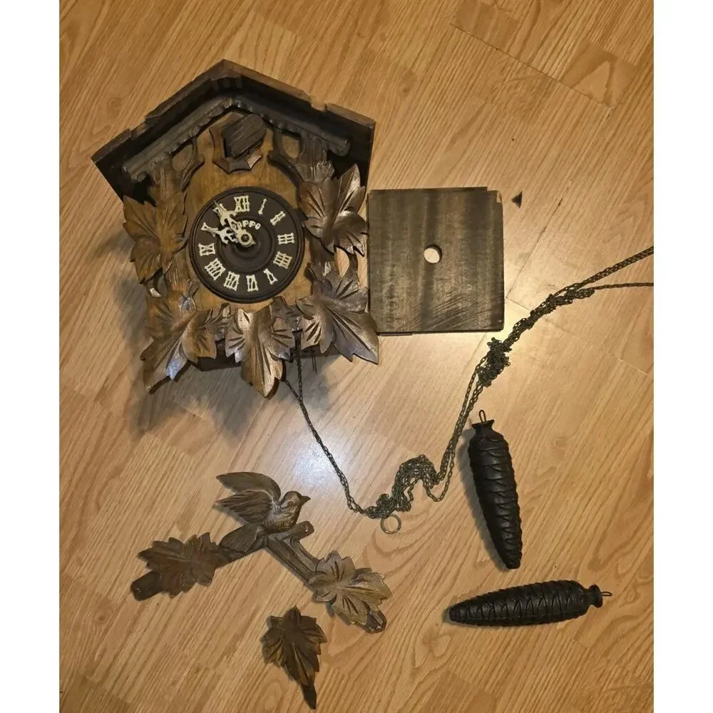 Vtg Poppo Tezuka Brown Cuckoo Chime Clock 1950's Japan Parts & Pieces